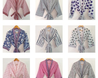 Cotton Kimono Robe Dressing Gown, Block Print Bridesmaid Robe, Summer Nightwear, One Size