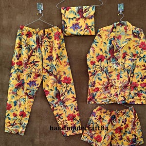 Indian Pj Set Women&#39;s Indian Pj Set Women&#39;s Floral Pj Block Print Night Suit Summer Dress Cotton Payjama and Shirt Cotton Pj Set