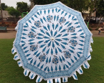 Parapluie floral fait main, impression de bloc à main, impression de conception du Rajasthan, impression de bloc de parapluie royal, impression de bloc, parapluie frais pour jardin