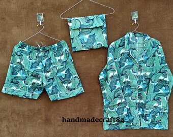 Floral Cotton Pajama Set: Women's Block Print Night Suit