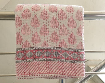 Rosa Kantha Quilt Rosa Floral Tagesdecke Kantha Quilt Handgeknüpfte Tagesdecke Kantha Kantha Quilt Sommer Tagesdecke