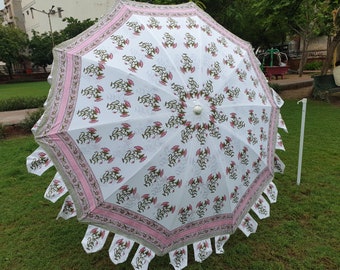 Nouveau beau parapluie de couleur rose à imprimé floral fait main beau parasol de jardin, parasol de fête, parasol de plage bloc de main patio