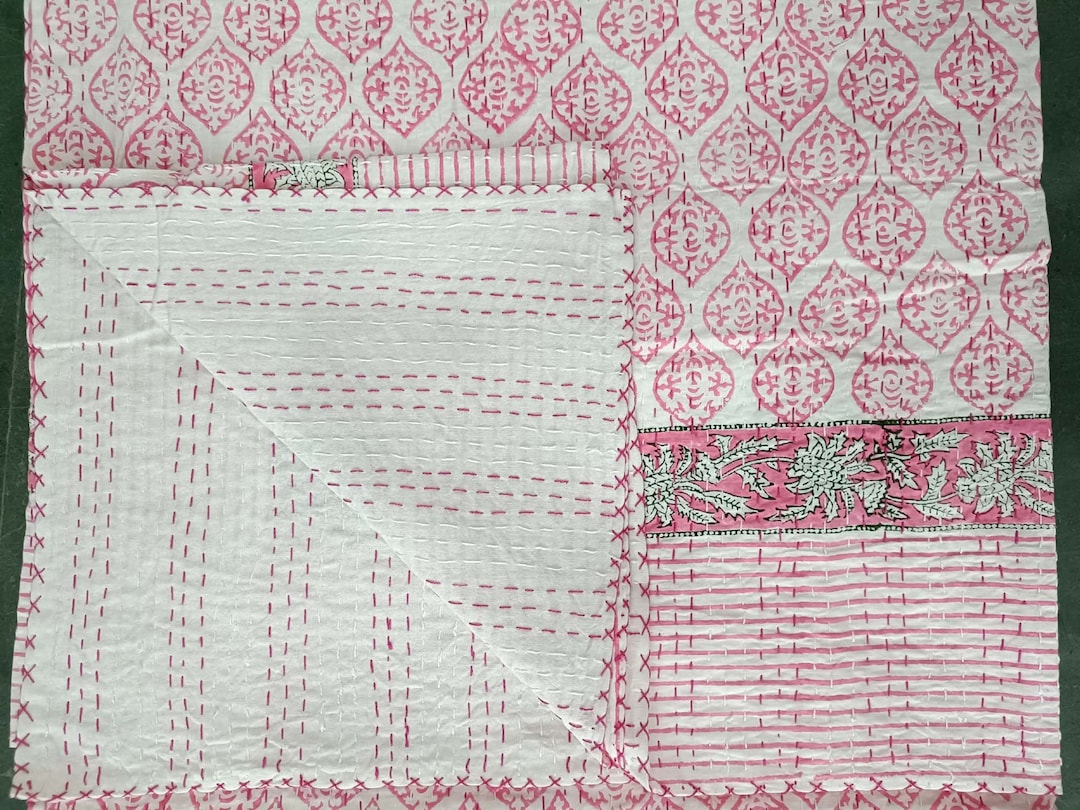 Pink Kantha Quilt Kantha Quilt Pink Kantha Blanket Kantha Etsy
