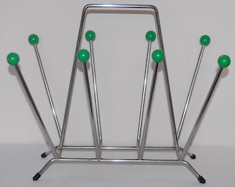 Vintage Magazine rack Charles And Ray Eames style - Atomic - chrome - wood - Sputnik - 80&#39;s, Space age style