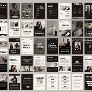 Pu&ograve; includere: Un ebook di marketing digitale in bianco e nero con un design minimalista. La copertina presenta il testo "VOICE BRAND" in grassetto in lettere bianche. L'ebook include capitoli sull'identit&agrave; del marchio, gli strumenti multimediali, la strategia e altro ancora.