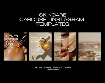 100 plantillas de carrusel de Instagram para publicaciones de belleza y cuidado de la piel, plantillas de Canva para cuidado de la piel, publicaciones de carrusel de Instagram