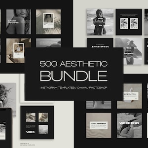 500 Aesthetic Social Media Template Canva and Photoshop Modern Aesthetic Instagram Templates post and stories Black Instagram Templates
