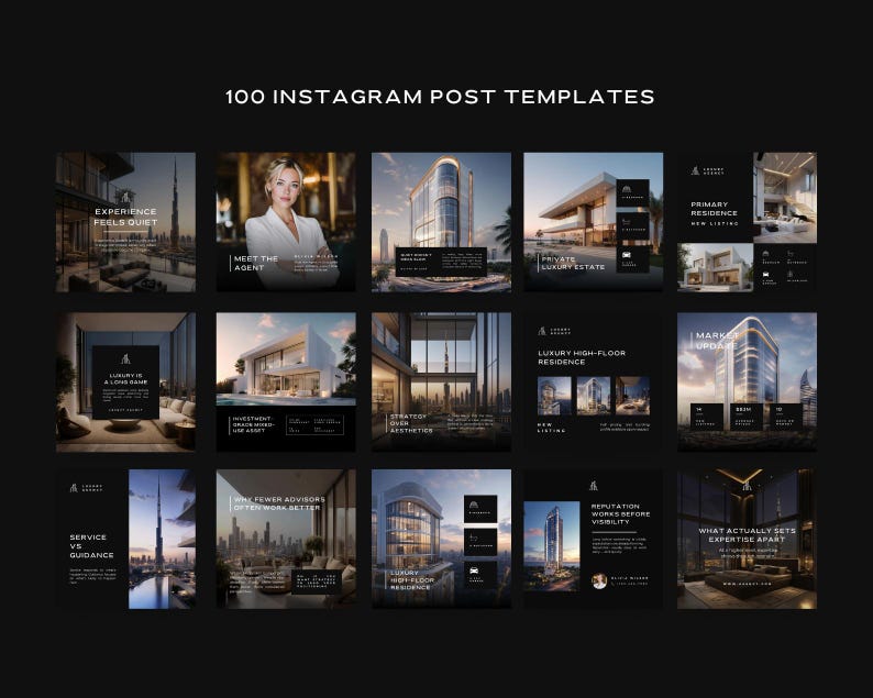 Black Real Estate Instagram Templates Pack - Etsy