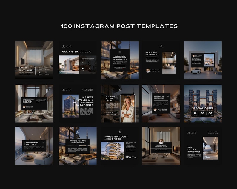 Black Real Estate Instagram Templates Pack - Etsy