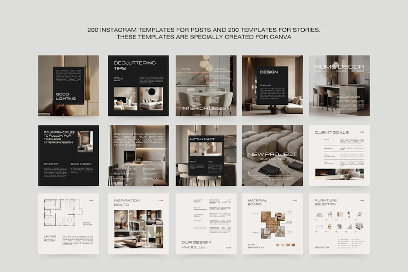 400 Interior Design Instagram Templates in Canva — Social Media Bundle ...