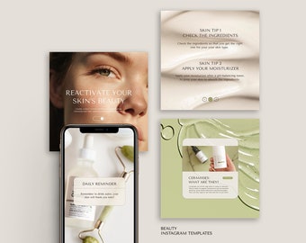 Beauty Instagram Templates for Canva Photoshop Beige Green Skin Care Template Beauty Post Instagram Natural Skin Care Instagram Template