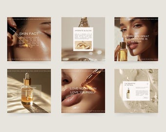 200 Skincare Instagram Templates Gold, Skincare Social Media Templates, Beauty Instagram Template, Skin Care Instagram Post, Canva Skincare