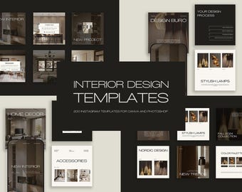 200 Interior Design Instagram Templates Bundle, Interior Design Canva Social Media Templates, Interior Templates Bundle, Real Estate Design