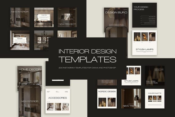 200 Interior Design Instagram Templates Bundle, Interior Design Canva Social Media Templates, Interior Templates Bundle, Real Estate Design