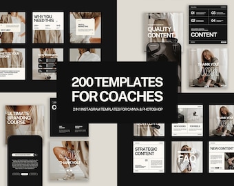 Lot de 200 modèles de coach Instagram, modèle de coach sur les réseaux sociaux, modèle Instagram de coaching Canva, coach d'affaires Instagram, coach de vie