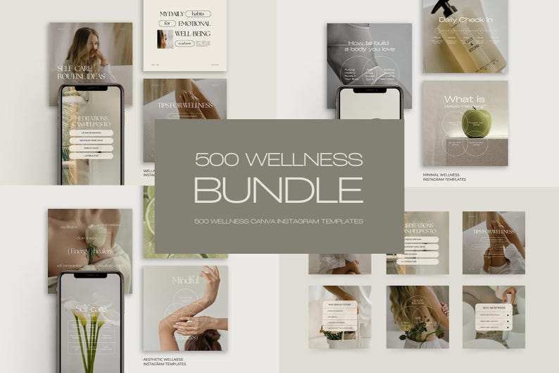 500 Wellness Instagram Templates Bundle, Canva Wellness Templates for ...