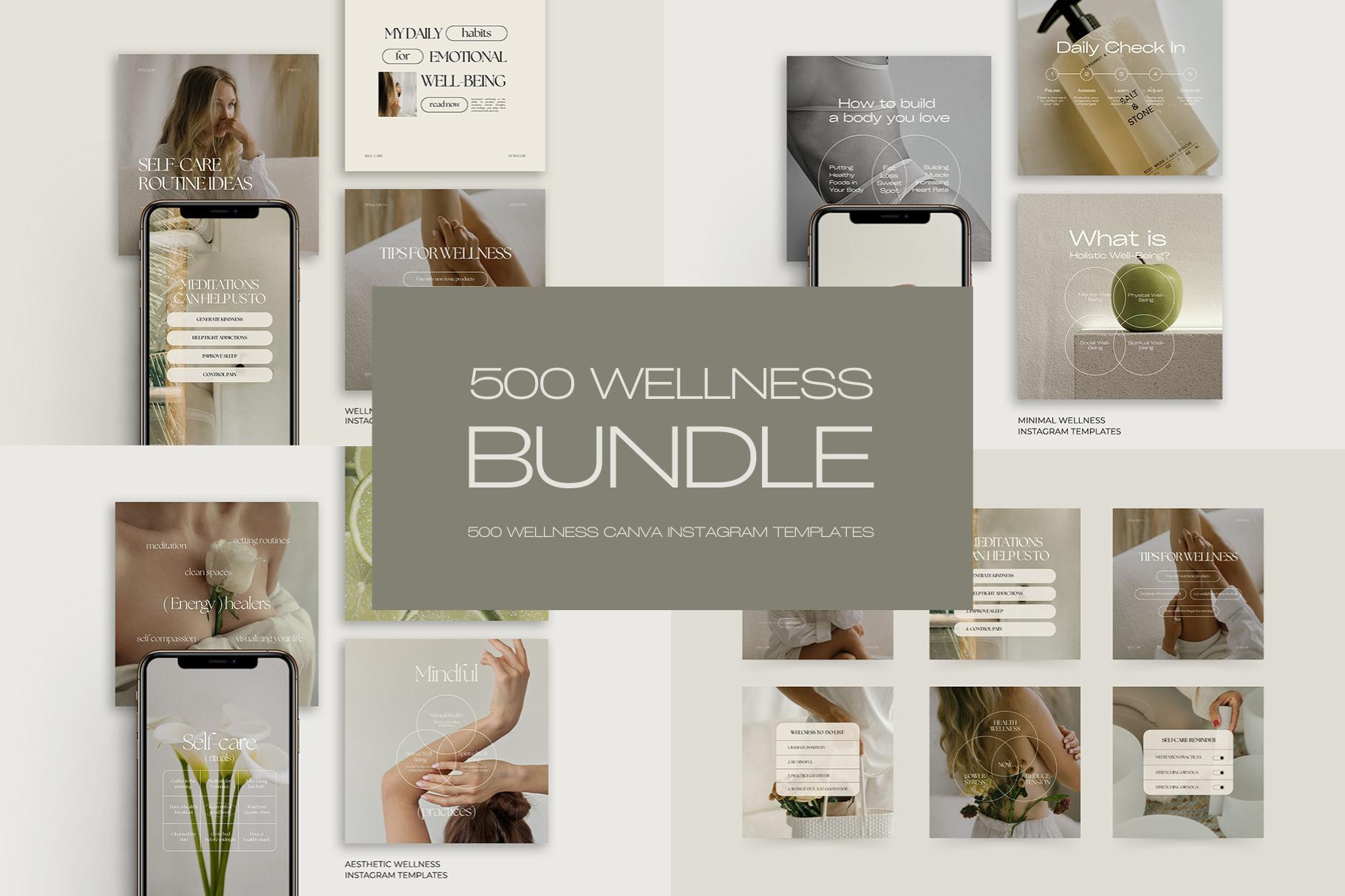 500 Wellness Instagram Templates Bundle, Canva Wellness Templates for ...