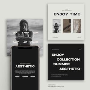 Aesthetic Instagram Templates VIII, Minimalist Social Media Templates, Aesthetic Canva Template, Black Instagram Template, Aesthetic Stories