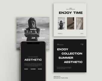 Aesthetic Instagram Templates VIII, Minimalist Social Media Templates, Aesthetic Canva Template, Black Instagram Template, Aesthetic Stories