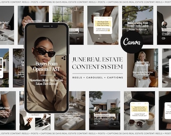 June 2026 Real Estate Content System Social Media Canva Templates: 30 Carousels, 30 Reels & 100 Viral Hooks