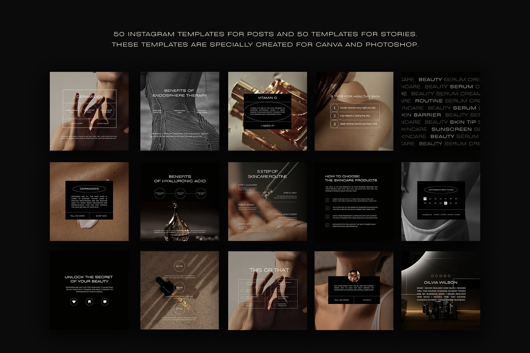 Beauty Instagram Template Gold Black Luxury Instagram Templates Canva ...