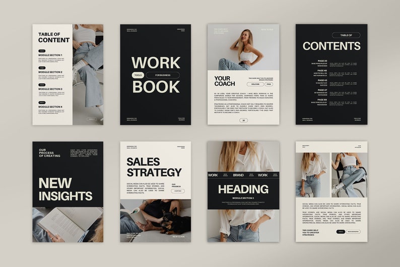 May include: A black and white workbook with the title "WORK BOOK" and the text "YOUR COACH" on the cover. The workbook is open to a page with the heading "SALES STRATEGY".
