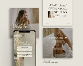 Wellness Instagram Templates, Wellness Social Media Templates, Canva Wellness, Health and Wellness Instagram, Self Care Instagram Template
