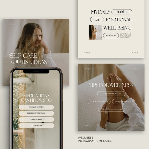 Modèles Instagram de bien-être pour Canva Coach de bien-être Modèles Instagram Canva Modèles de soins personnels pour médias sociaux Coach de santé et de vie