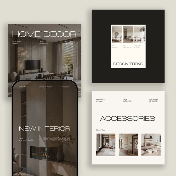 Modèle Instagram de décoration d'intérieur Modèles de réseaux sociaux Canva et Photoshop pour les architectes d'intérieur Modèles minimalistes Instagram Canva