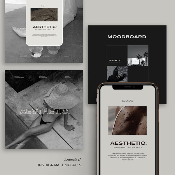 Instagram Aesthetic Template for Canva and Photoshop with Dark Lightroom Preset