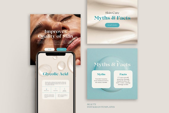 Beauty Instagram Templates, Beauty Social Media Templates, Esthetician Instagram Templates, Blue Instagram Template, Canva Skincare Template