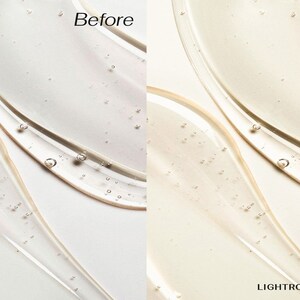 May include: Before and after image showing the effect of a Lightroom preset on a close-up of a clear gel with small bubbles. The text "LIGHTROOM PRESET" is visible at the bottom of the image.