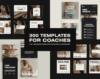 コーチ向け 300 種類の Instagram テンプレート Canva、コース作成者と専門家向けソーシャルメディア テンプレート Canva、ソーシャルメディア向け Canva テンプレート