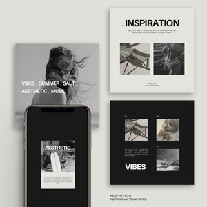 Aesthetic Instagram Templates IX, Minimalist Canva Social Media Template, Black Instagram Template, Aesthetic Instagram Feed, Dark Aesthetic