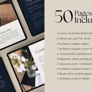 Pode incluir: Uma maquete de apresenta&ccedil;&atilde;o de webinar com 50 p&aacute;ginas, incluindo uma capa, uma sauda&ccedil;&atilde;o, uma introdu&ccedil;&atilde;o, sobre mim, a minha hist&oacute;ria, um esbo&ccedil;o do webinar, uma capa de m&oacute;dulo, uma estrutura, um processo, diagramas, gr&aacute;ficos, hist&oacute;rias de sucesso, testemunhos, teasers de conte&uacute;do e p&aacute;ginas de chamada para a&ccedil;&atilde;o. A apresenta&ccedil;&atilde;o &eacute; projetada com uma est&eacute;tica minimalista e apresenta uma imagem floral.