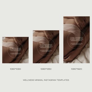 May include: A set of three Instagram templates with a wellness theme. Each template features a person's torso in neutral tones, with text in a circular design. The text reads: "To heal your nervous system, you must give yourself unconditional permission to relax."