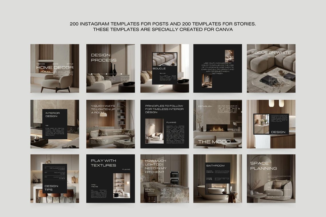 400 Interior Design Instagram Templates in Canva — Social Media Bundle ...