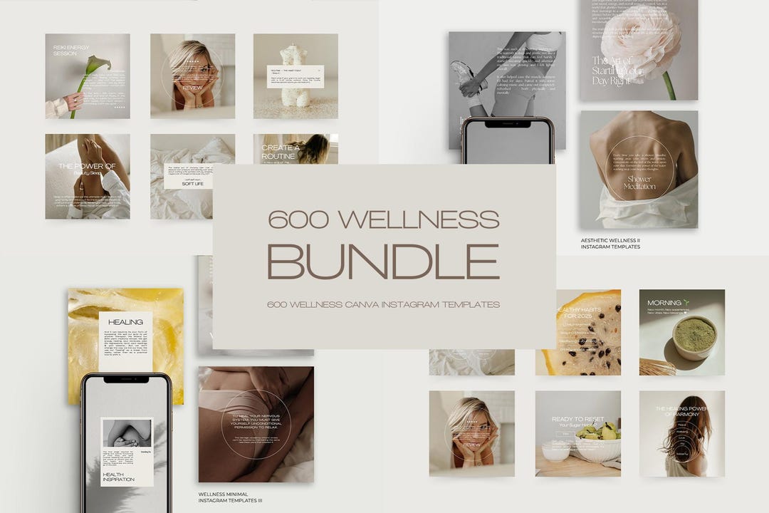 600 Wellness Instagram Templates Bundle, Wellness Social Media Template ...