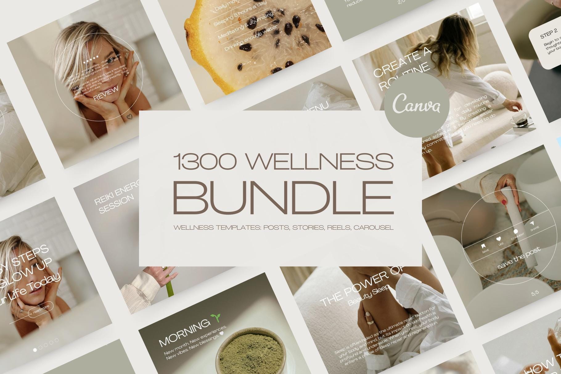 1300 Wellness Instagram Templates Bundle, Wellness Templates for Social Media, Wellness Canva Templates, Instagram Templates for Wellness