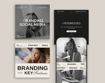 Instagram Coach Template post and stories, Black Modern Instagram Template, Coach Instagram Template Canva and Photoshop, Canva carousel