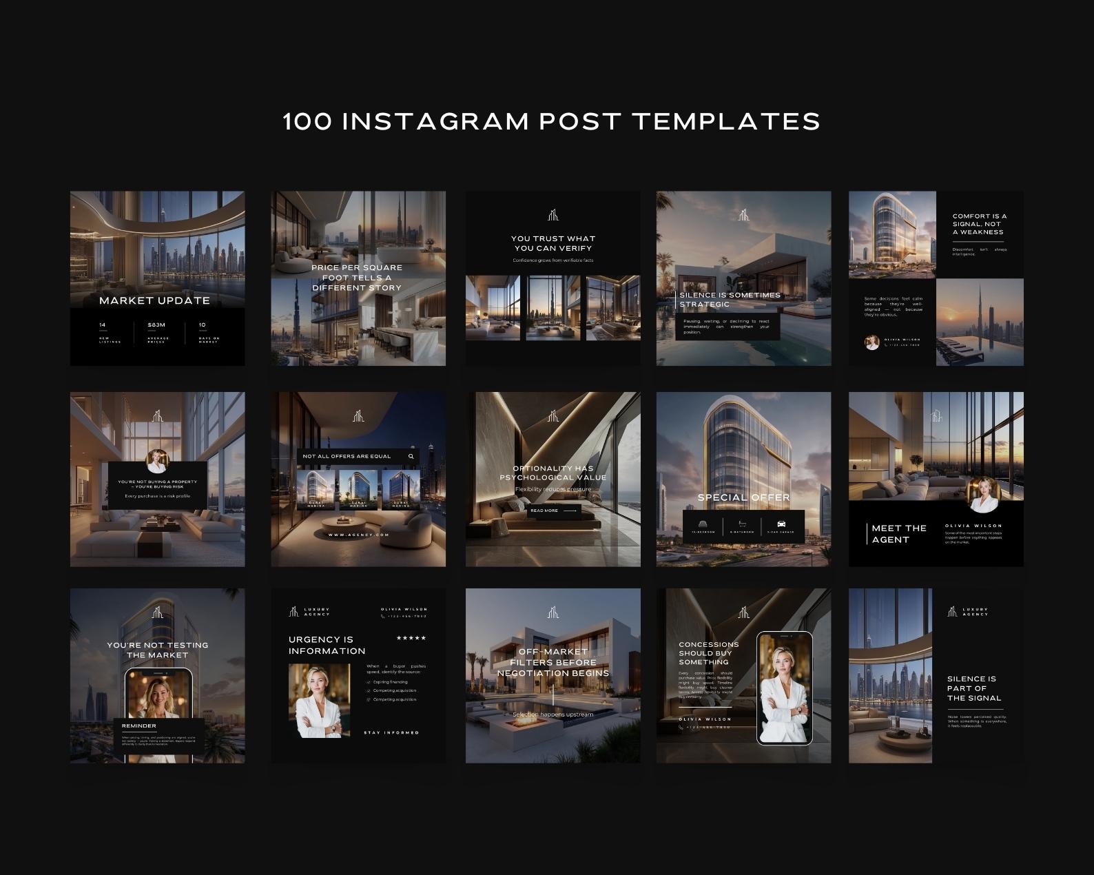 Black Real Estate Instagram Templates Pack - Etsy