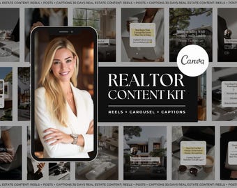 Real Estate Social Media Canva Templates, Realtor Complete Content Kit, 260+ Posts and Reels Content Bundle