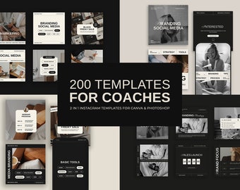 Coach Bundle Instagram Templates for Canva and Photoshop, 200 Instagram post and stories templates for coaches, experts and content creators