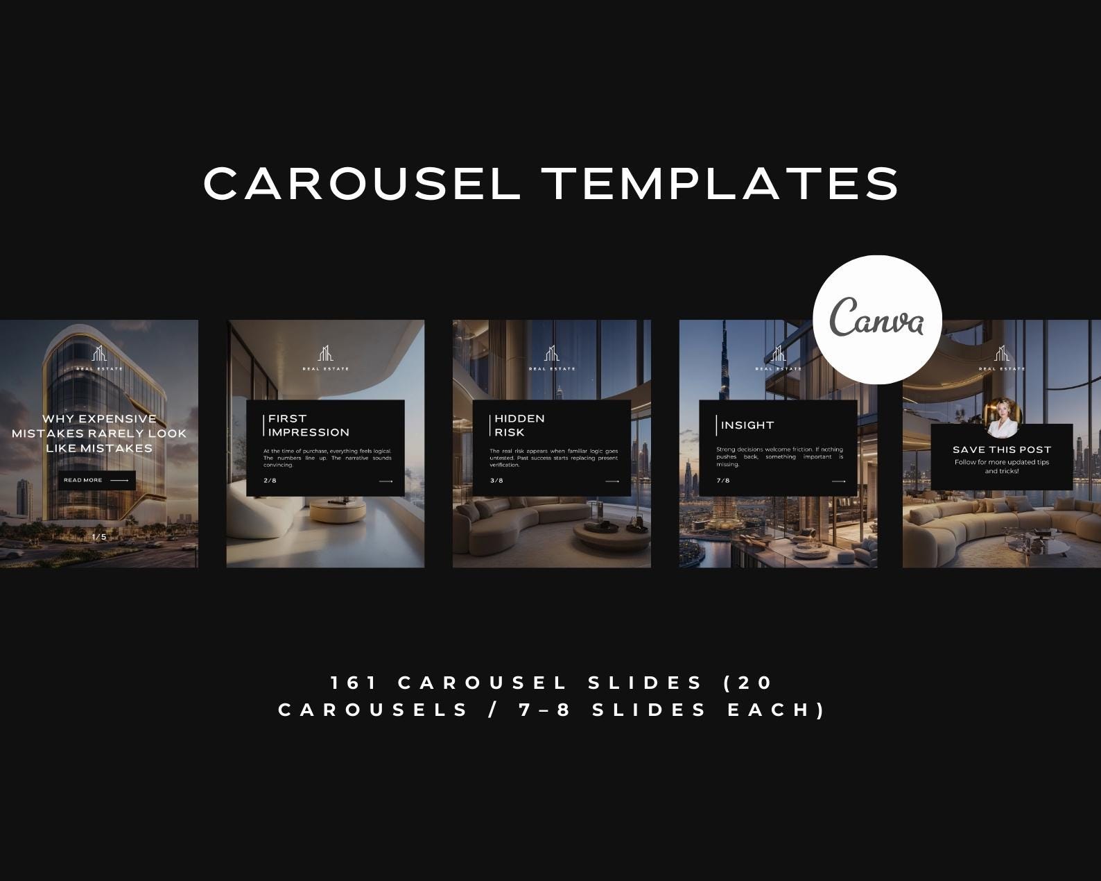 Black Real Estate Instagram Templates Pack - Etsy