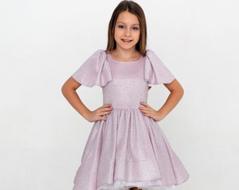 Special Occasion Glitter Dress Princess Dress Fashion Girl Flower Girl Pink Glitter Dress Birthday First Communion