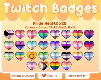 FREE Pride Flag Hearts LGBTQ+ Heart Sub/Bit Badges for Twitch/Discord