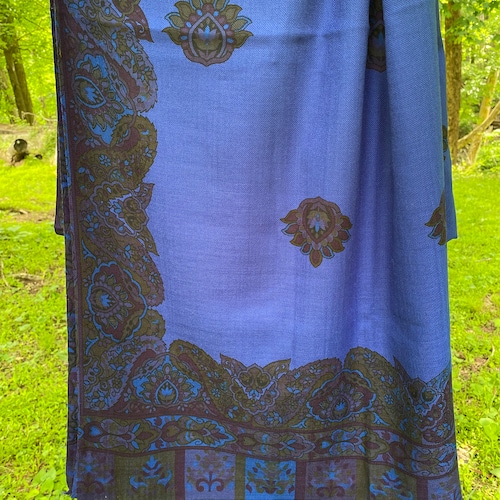 Vintage Cashmere Blue Embroidered Shawl Bohemian Handmade shops Stole Colorful Kashmir India Shawl Wool Pashmina Wrap