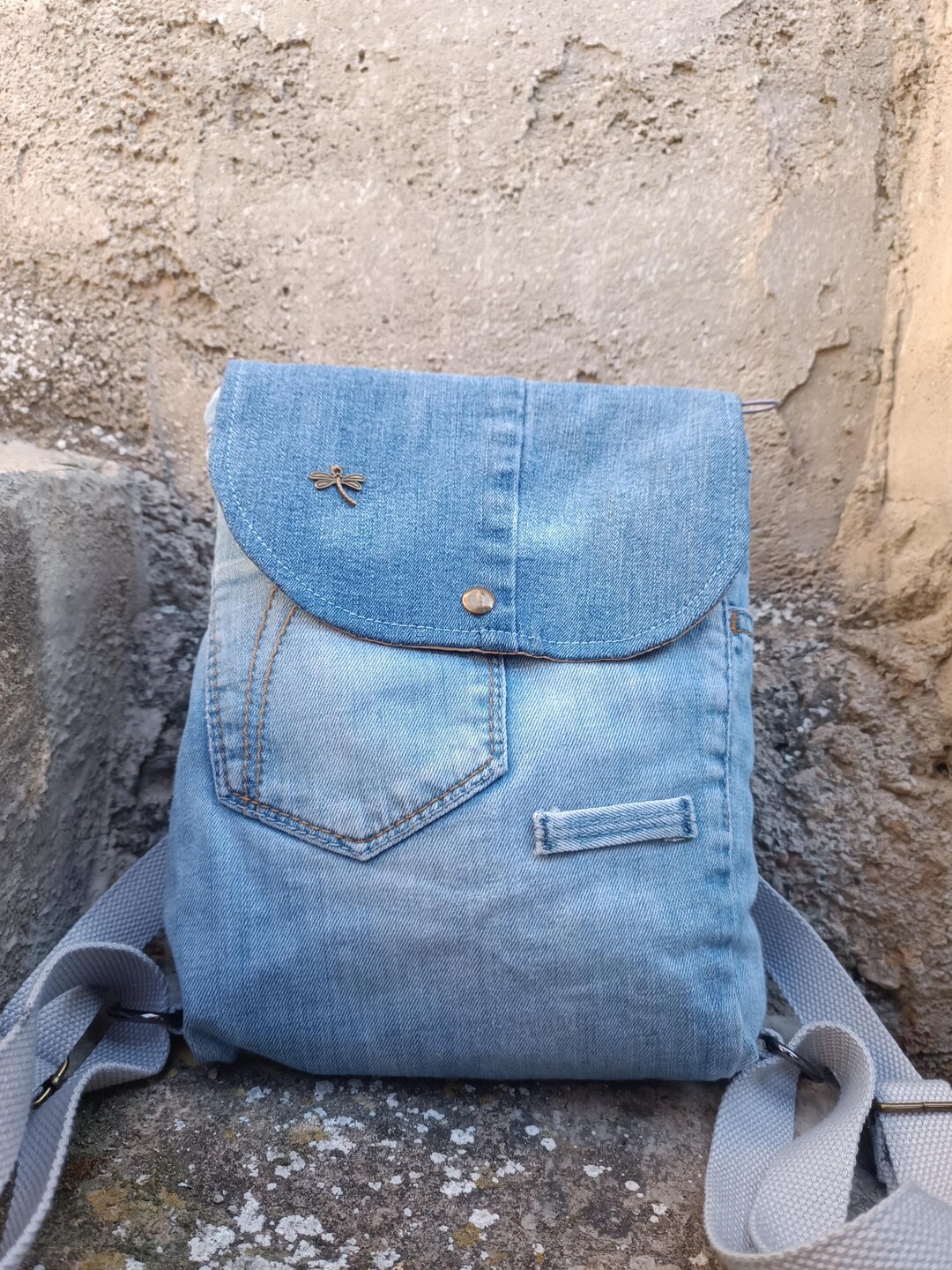 Handmade Recycled Denim Backpack. Sustainable Denim Backpack. Boho ...
