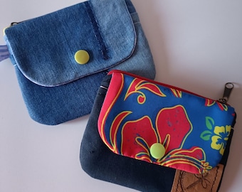 Recycled denim wallet. Fabric wallet with card slots. Handmade wallet. Birthday gift.