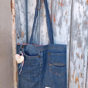 Sac cabas en jean, sac en jean fait main. Sac cabas, sac en jean de tous les jours. Cadeau original.